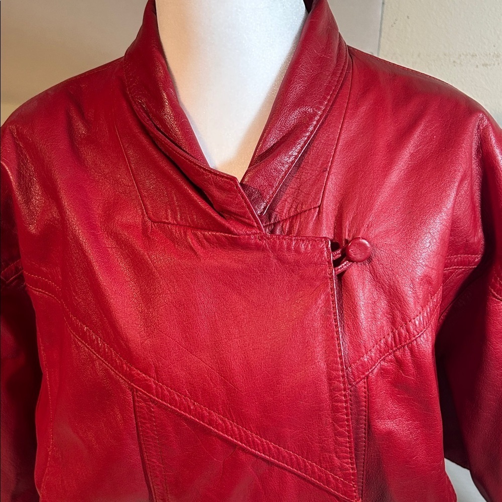 PELLE CUIR RED LEATHER VINTAGE WOMENS CROPPED JACKET SZ S